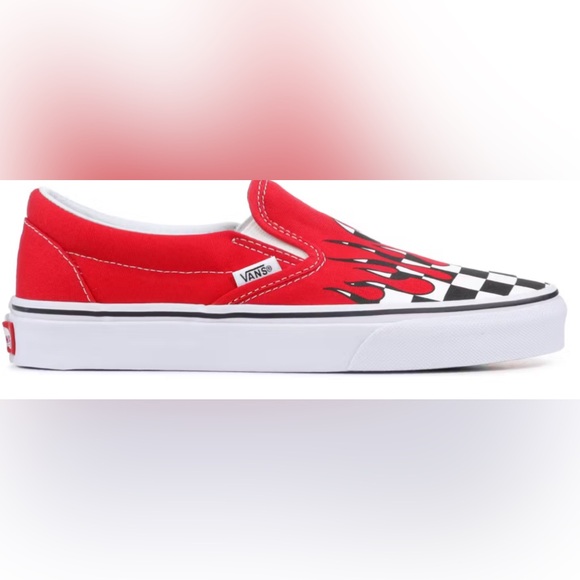 🔥 Vans custom Slip-On Checkerboard Flame Red & White Shoes - Picture 3 of 9